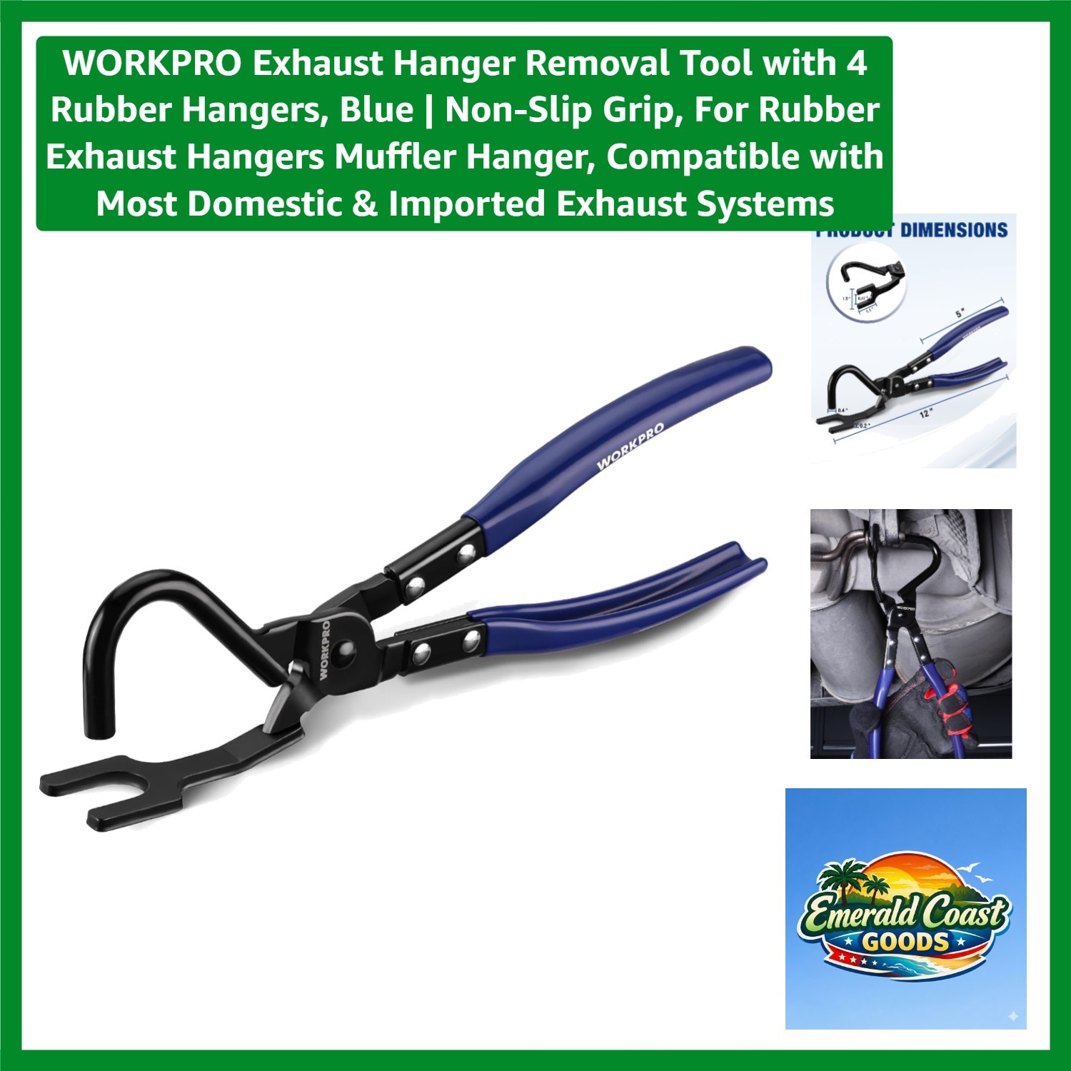 Exhaust Hanger Removal Tool with 4 Rubber Hangers, Blue | Non-Slip Grip, For …