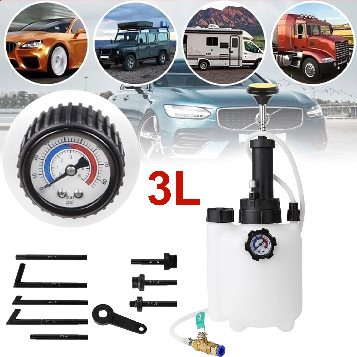 Transmission Oil Filling Tool with 8pcs Adaptors & System Fluid Pump Manual 3L