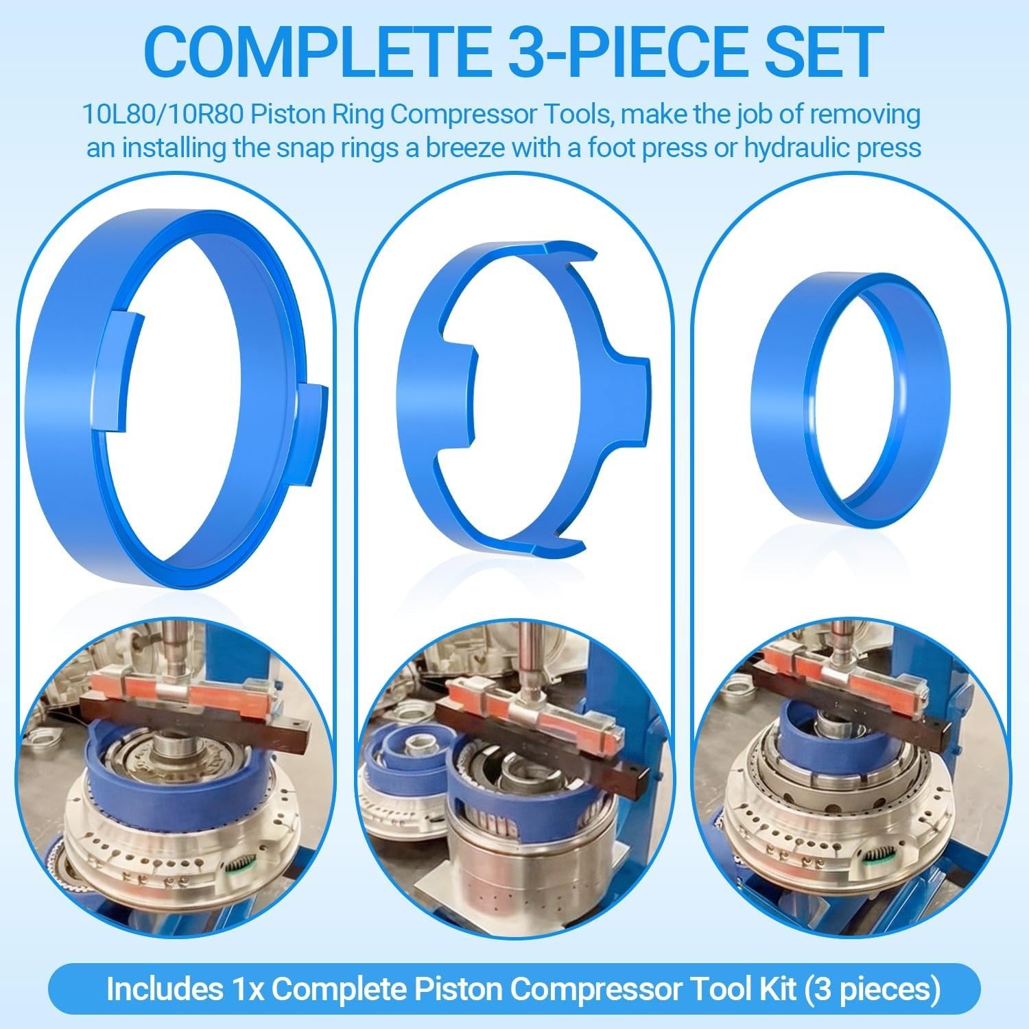For Ford 10R80/10L80 Piston Compressor & Snap Ring Removal Clutch Tool Kit 3pc