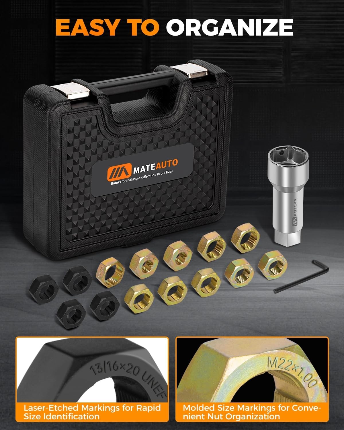 16-Piece Axle Spindle Rethreading Kit – Precision Repair Tool Set for Mechanics