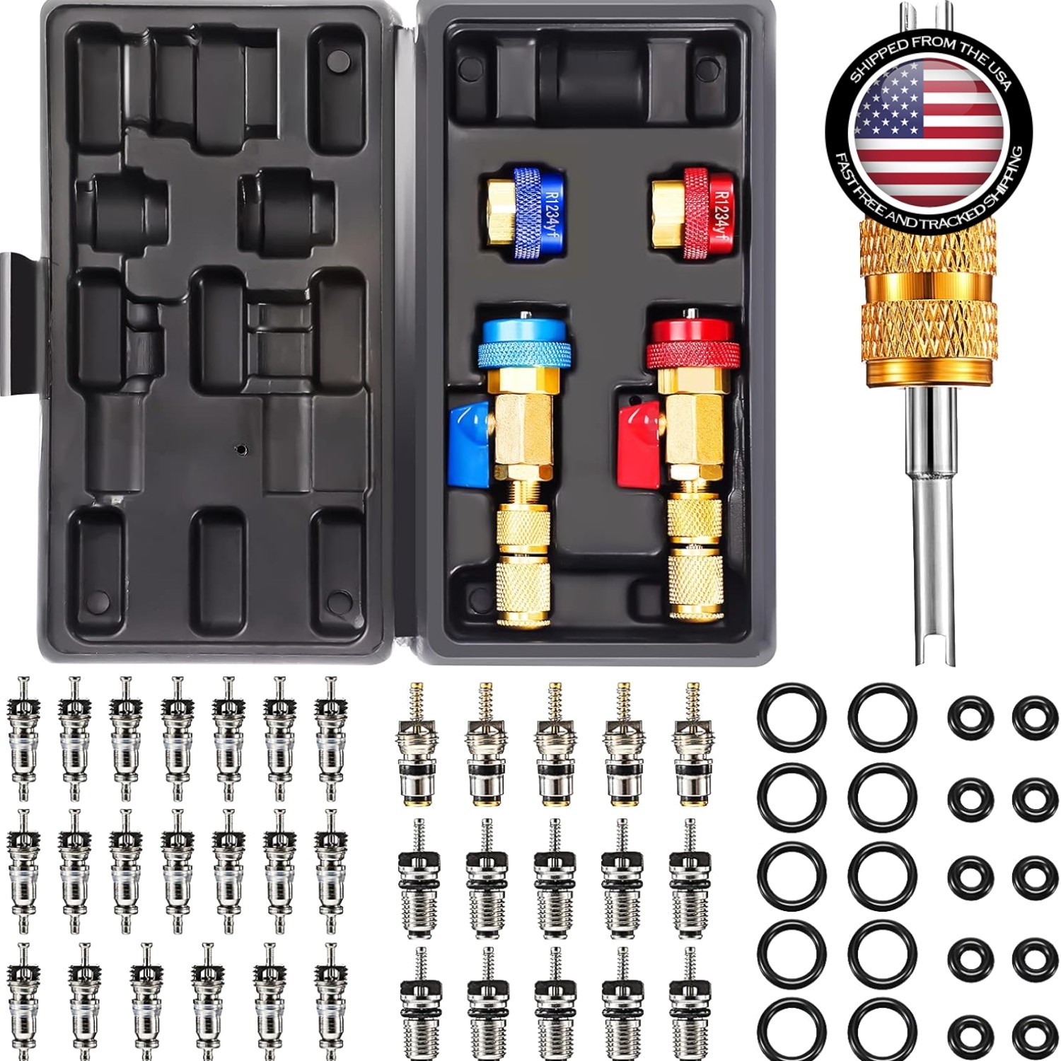 Car Air Conditioner Valve Core Tool Set 35 Pcs R134A R1234YF Refrigeration wi…