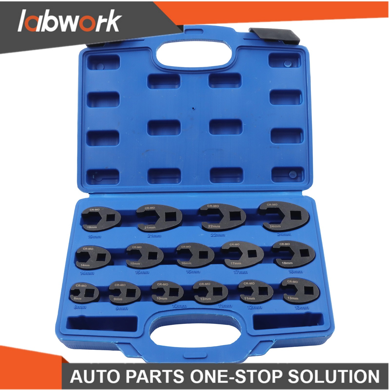 Labwork 15Pcs Crowfoot Flare Nut Wrench Set Metric 8 to 24 mm Nuts 3/8″ and 1/2″