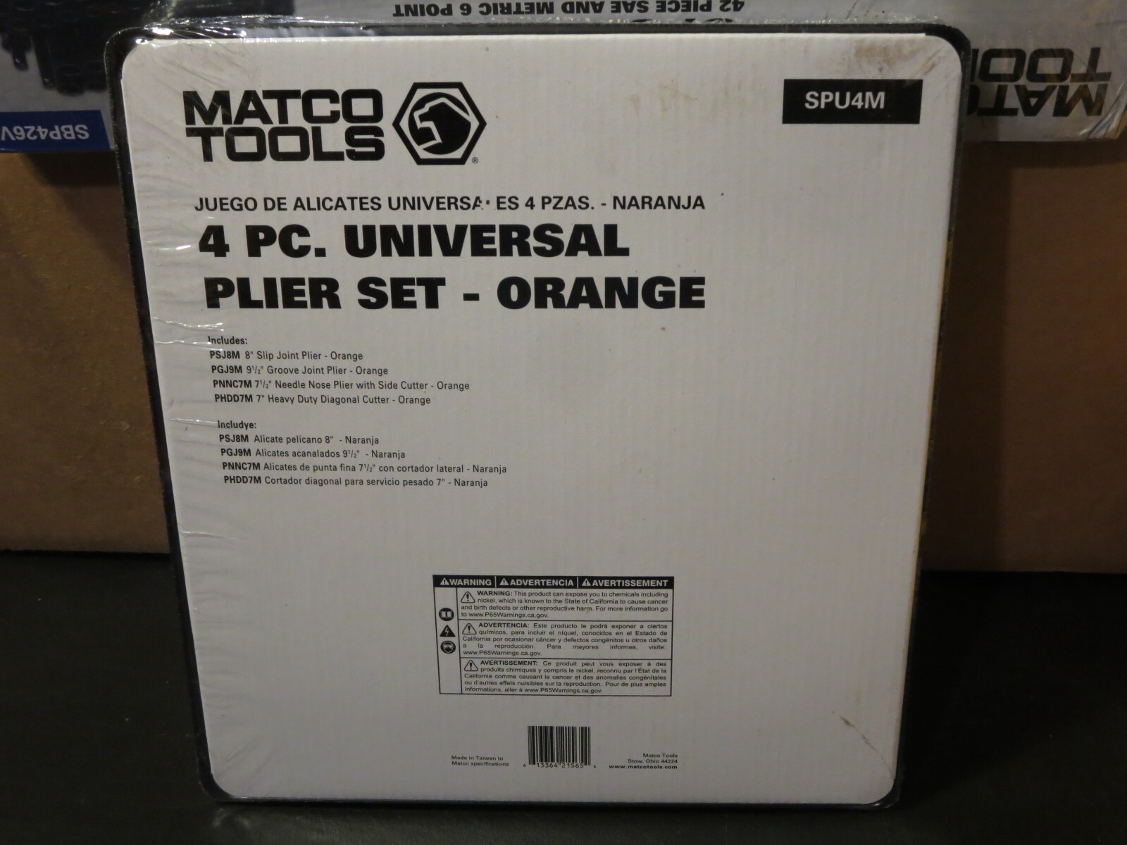 Matco SPU4M 4Pc. universal Pliers Set Orange w/tray New