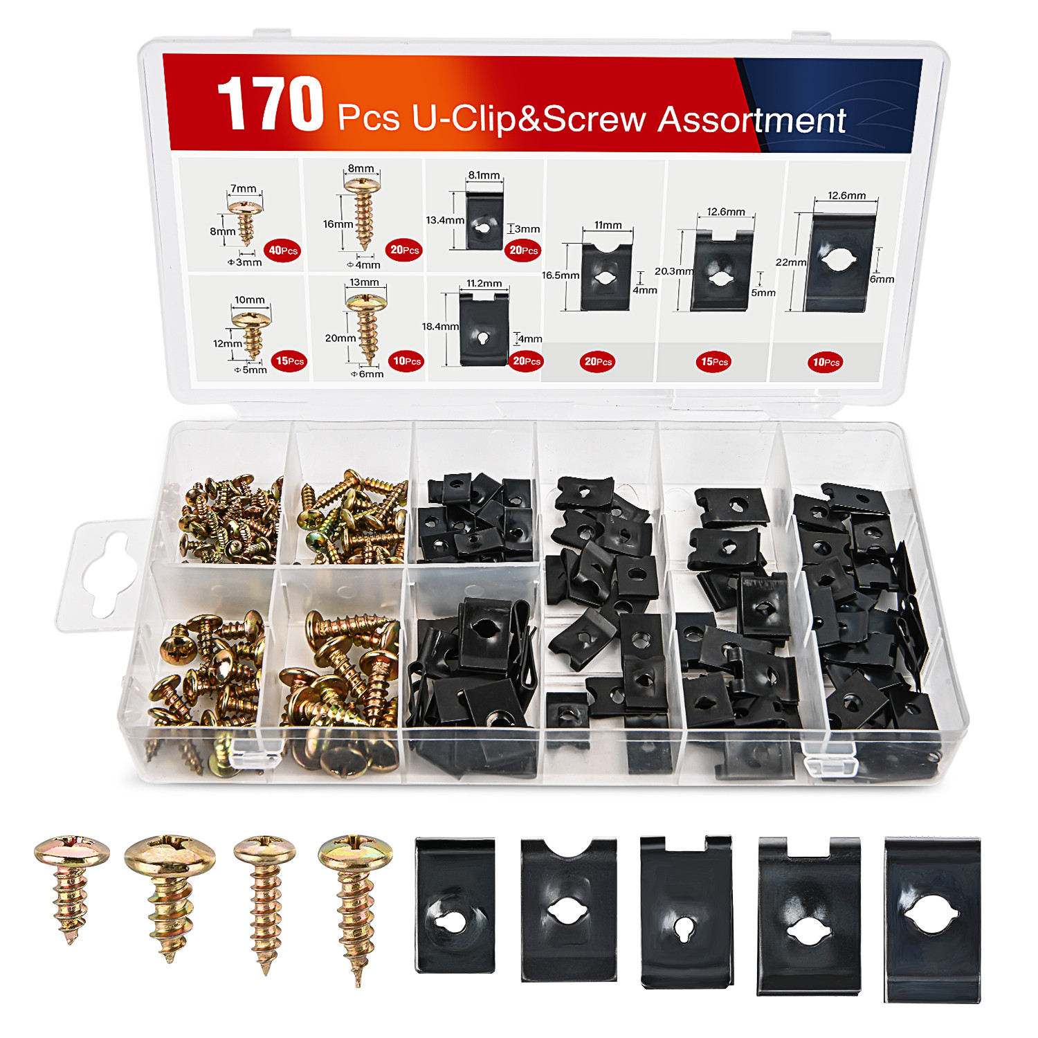 Nilight 170Pcs Car U-Clip and Screw Assortment Kit 9 Different Sizes
