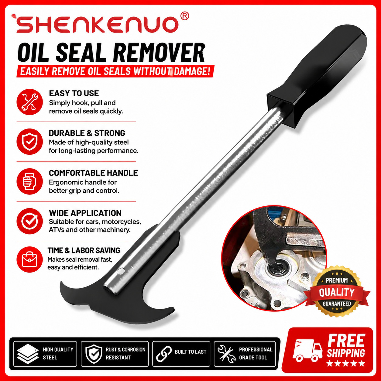 Professional Seal Puller Tool with Dual Hook Tips Remove Oil and Grease Seals US