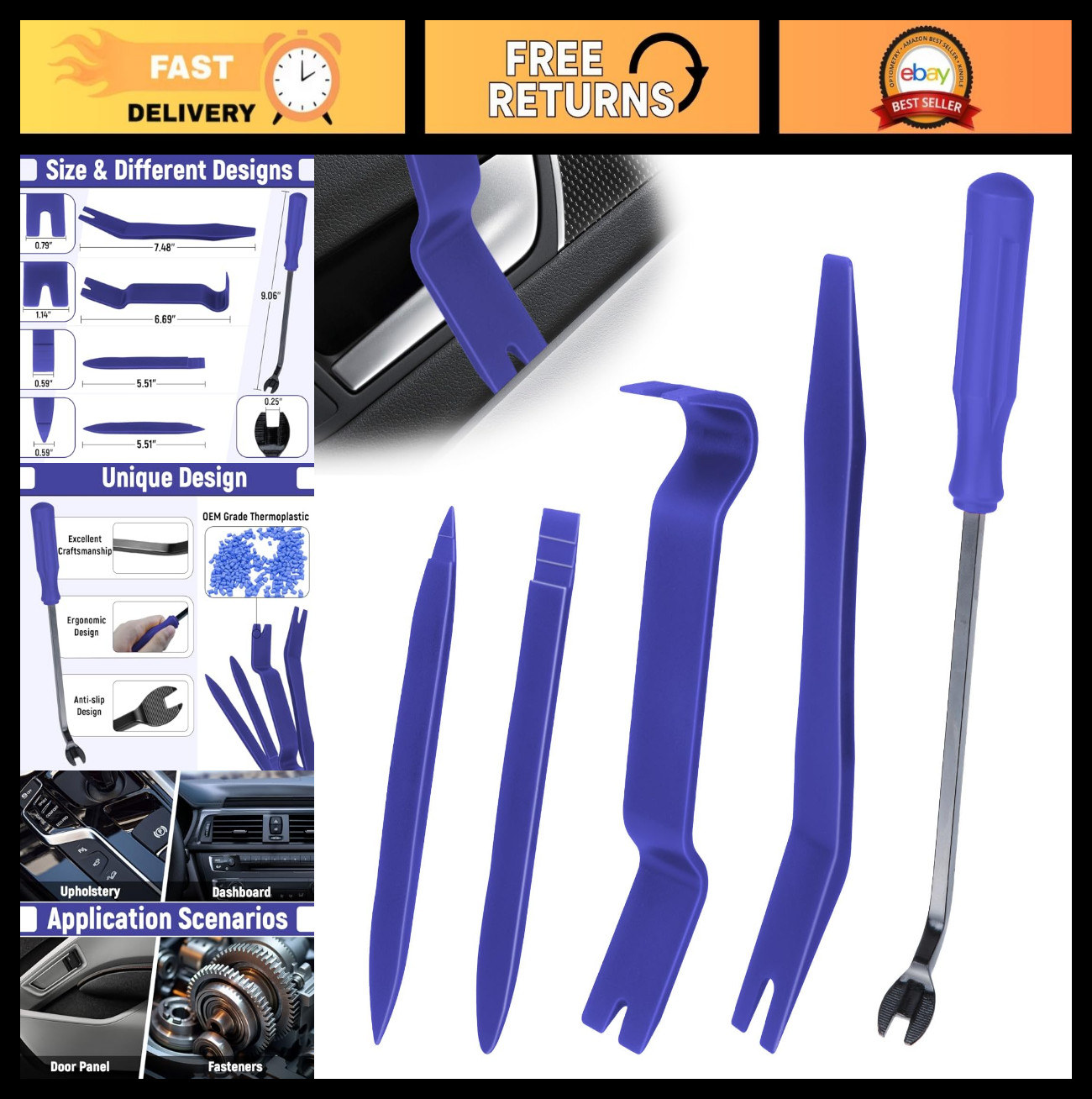 5PCS Auto Trim Removal Tool Set, No Scratch Plastic Pry Tools, Car Panel Rivet K