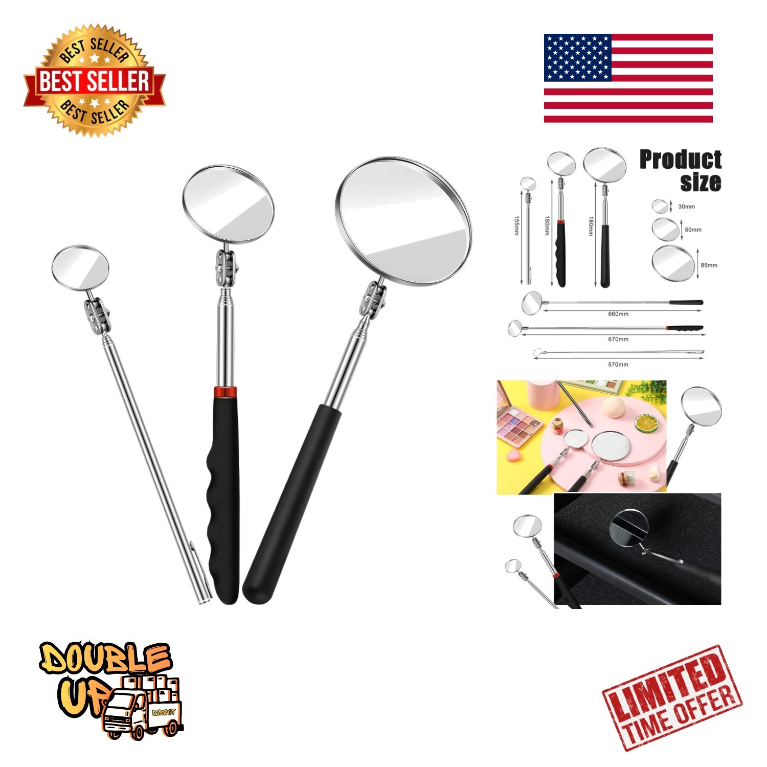 3-Piece Telescoping Inspection Mirror – Versatile Tool for Detailed Observations