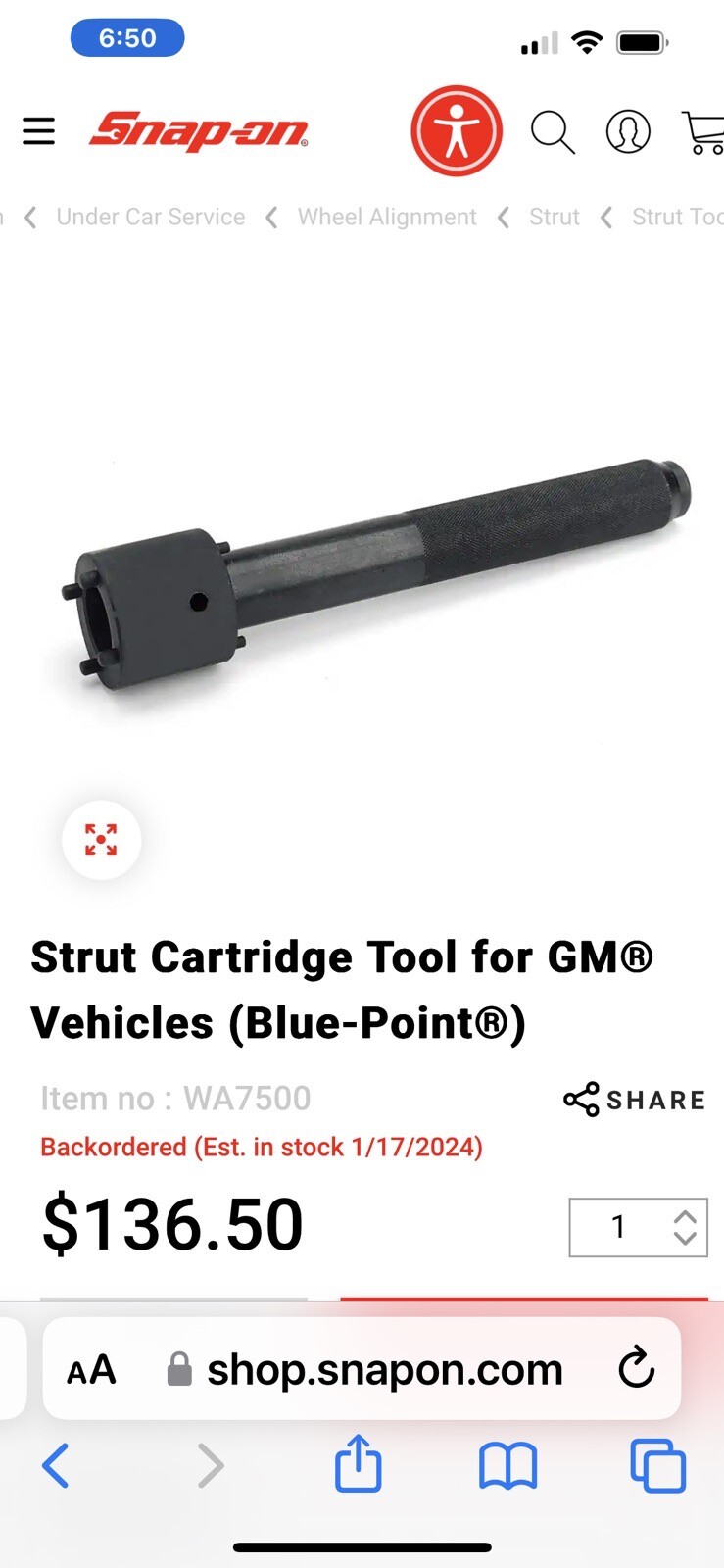 PLEASE READ FULLY Blue Point by Snap-on WA7500 MacPherson Strut Cartridge Tool