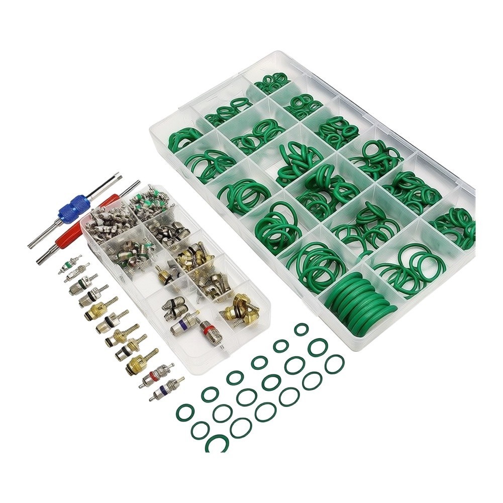 372 pcs Auto AC Repair Kit Includes 270 Rubber O-Rings 102 Brass Valve Cores