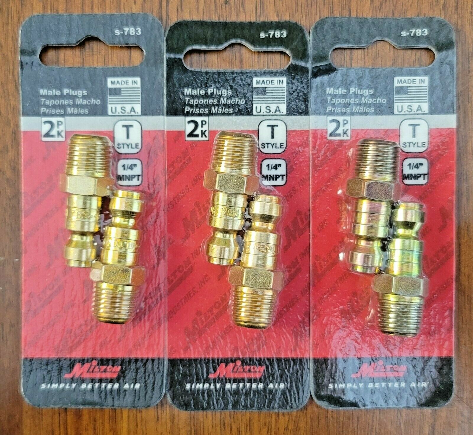 QTY-6) Milton Automotive “T” Style Air Plug Fittings 1/4″ Male NPT #S-783