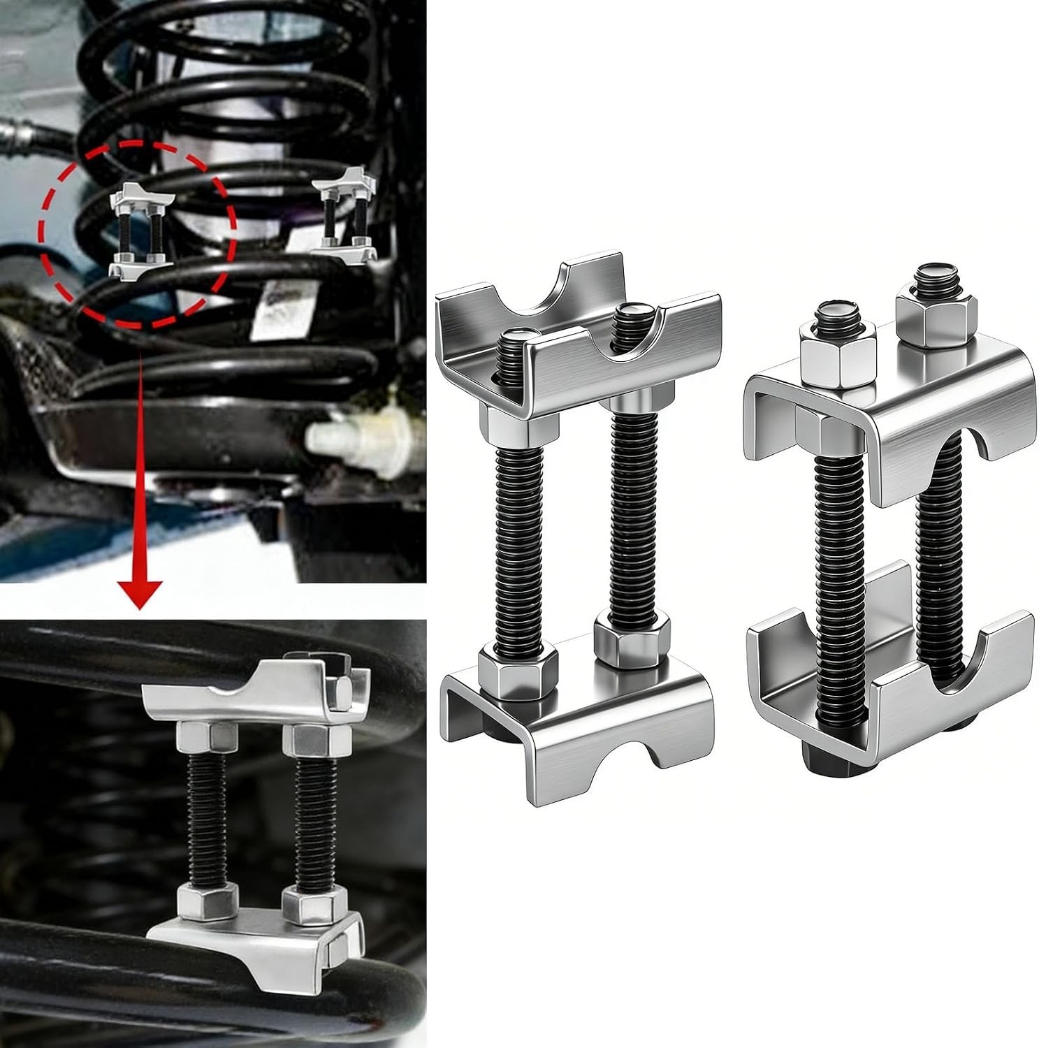 Adjustable Spring Spacers – Dual Saddle Compressor for Larger Tires & Stability