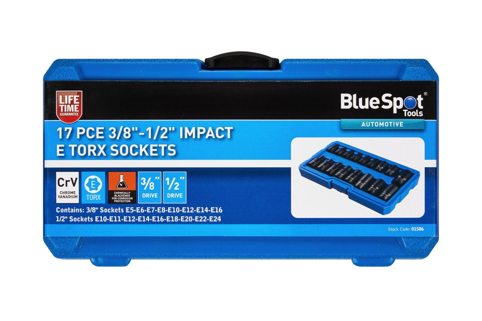 BLUE SPOT TOOLS 17 PCE 3/8″ + 1/2″ IMPACT E SCOKETS TORX STAR SOCKETS